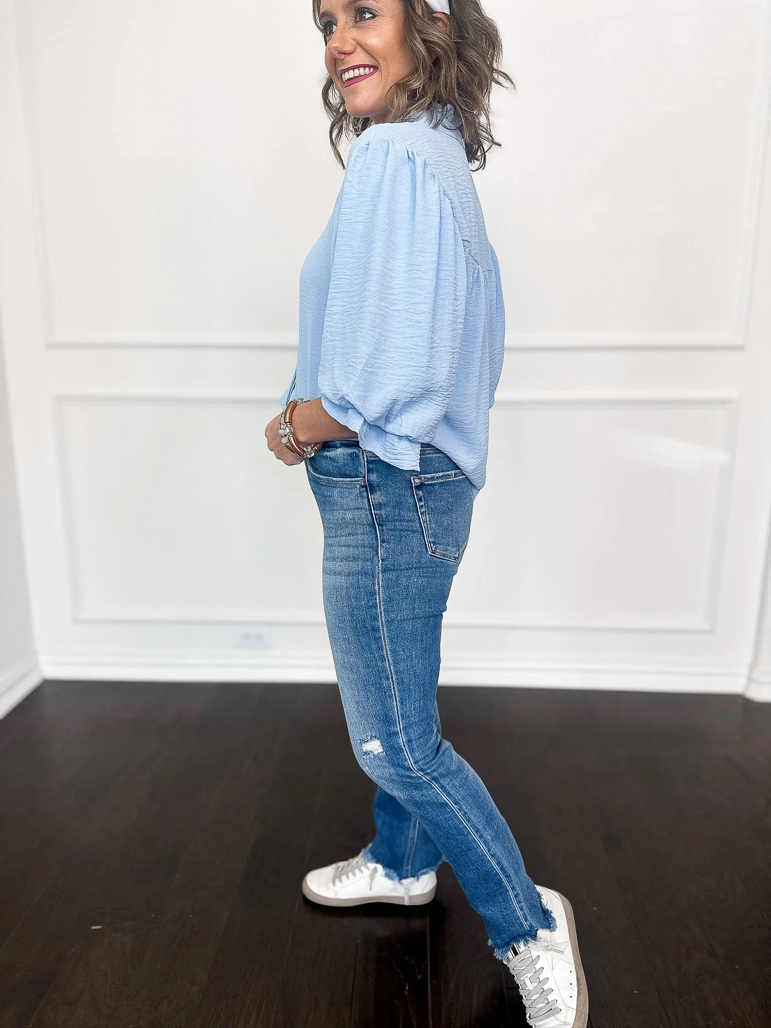 Vervet High Rise Uneven Hem Crop Slim Straight