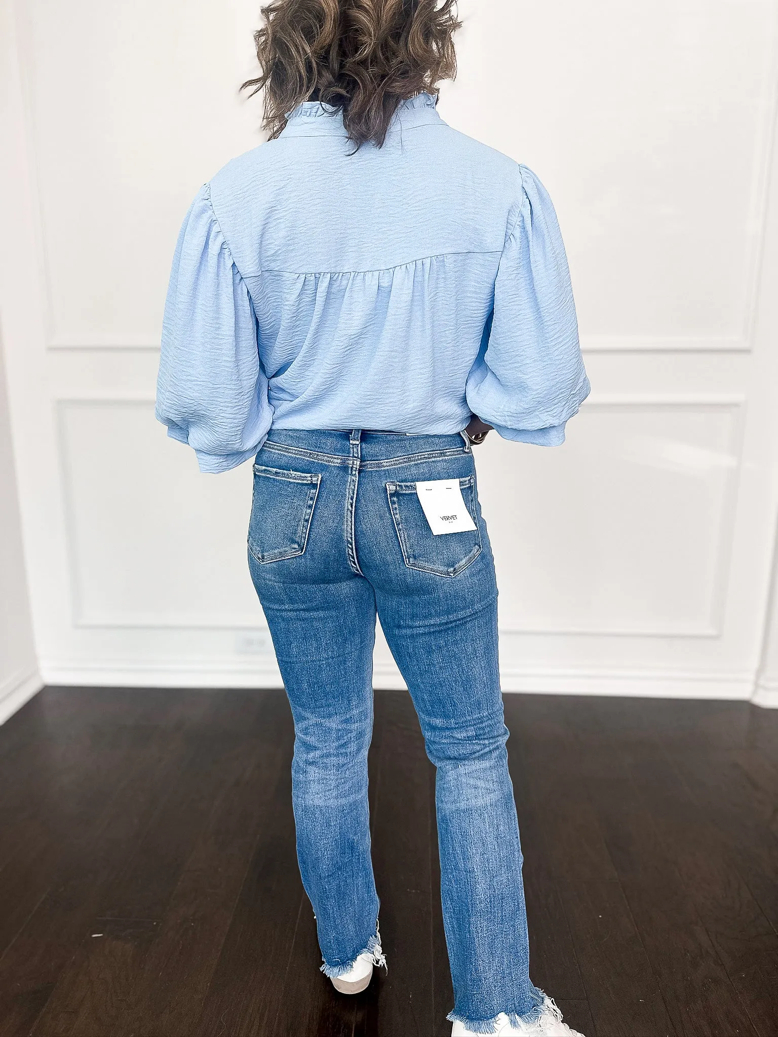 Vervet High Rise Uneven Hem Crop Slim Straight