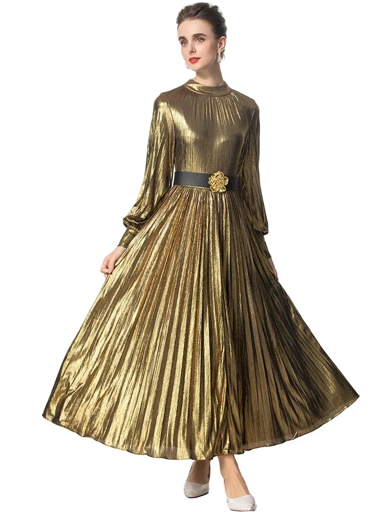 Vienna Metallic Pleated Dress