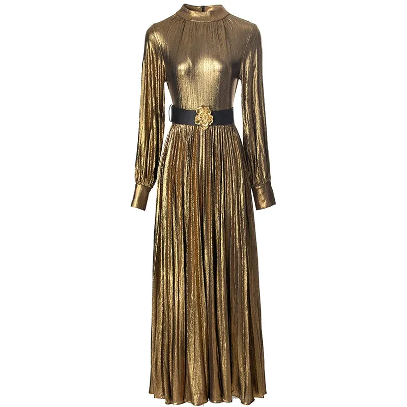 Vienna Metallic Pleated Dress