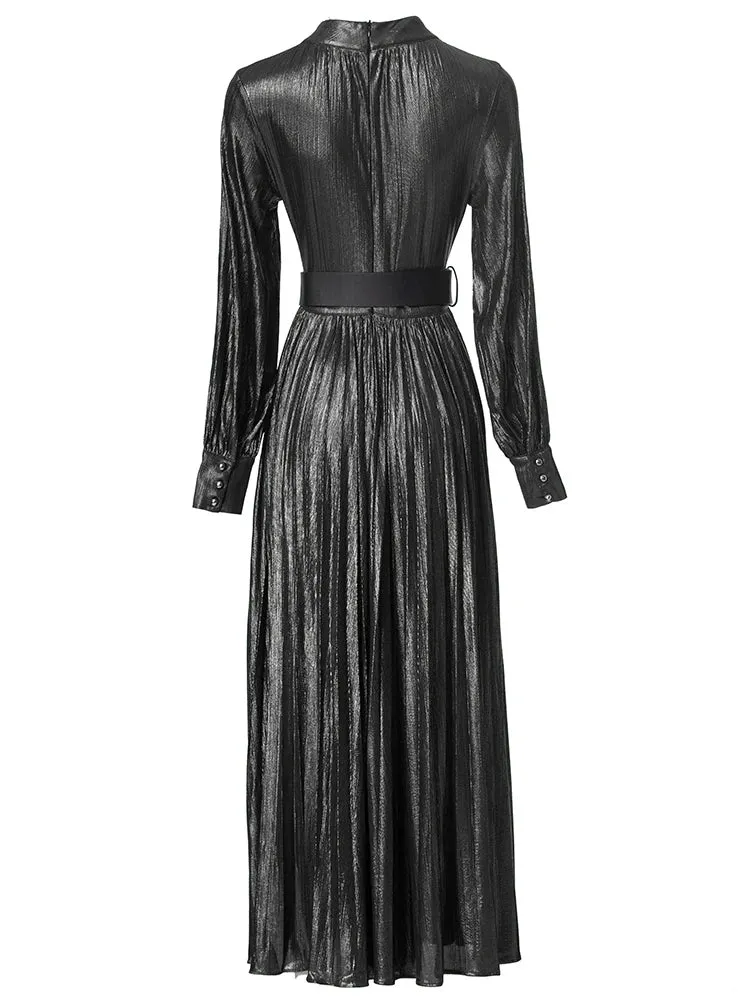 Vienna Metallic Pleated Dress