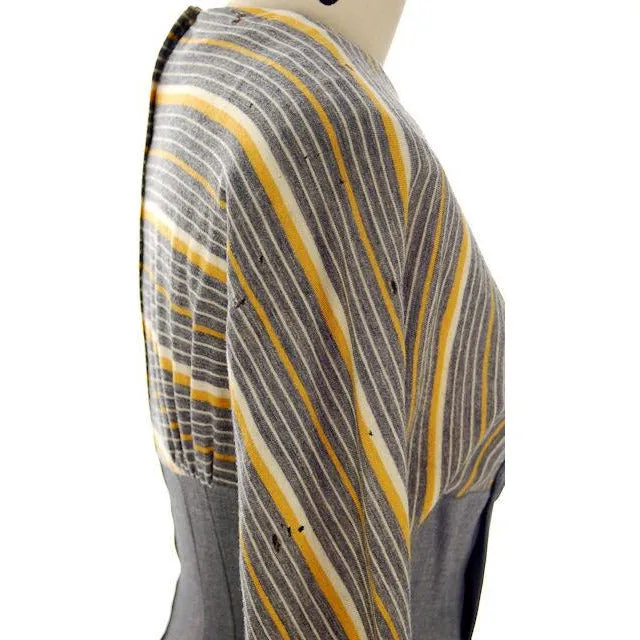 Vintage 1940s Gray Gab/Yellow Stripe Dress for Design Or Remodel S/M