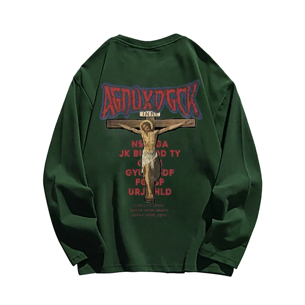 Vintage Bold Jesus Letter Graphic Long Sleeve Shirt