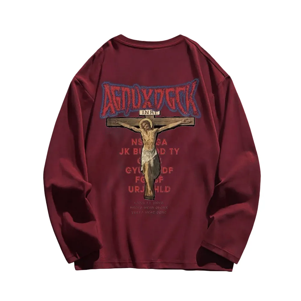 Vintage Bold Jesus Letter Graphic Long Sleeve Shirt