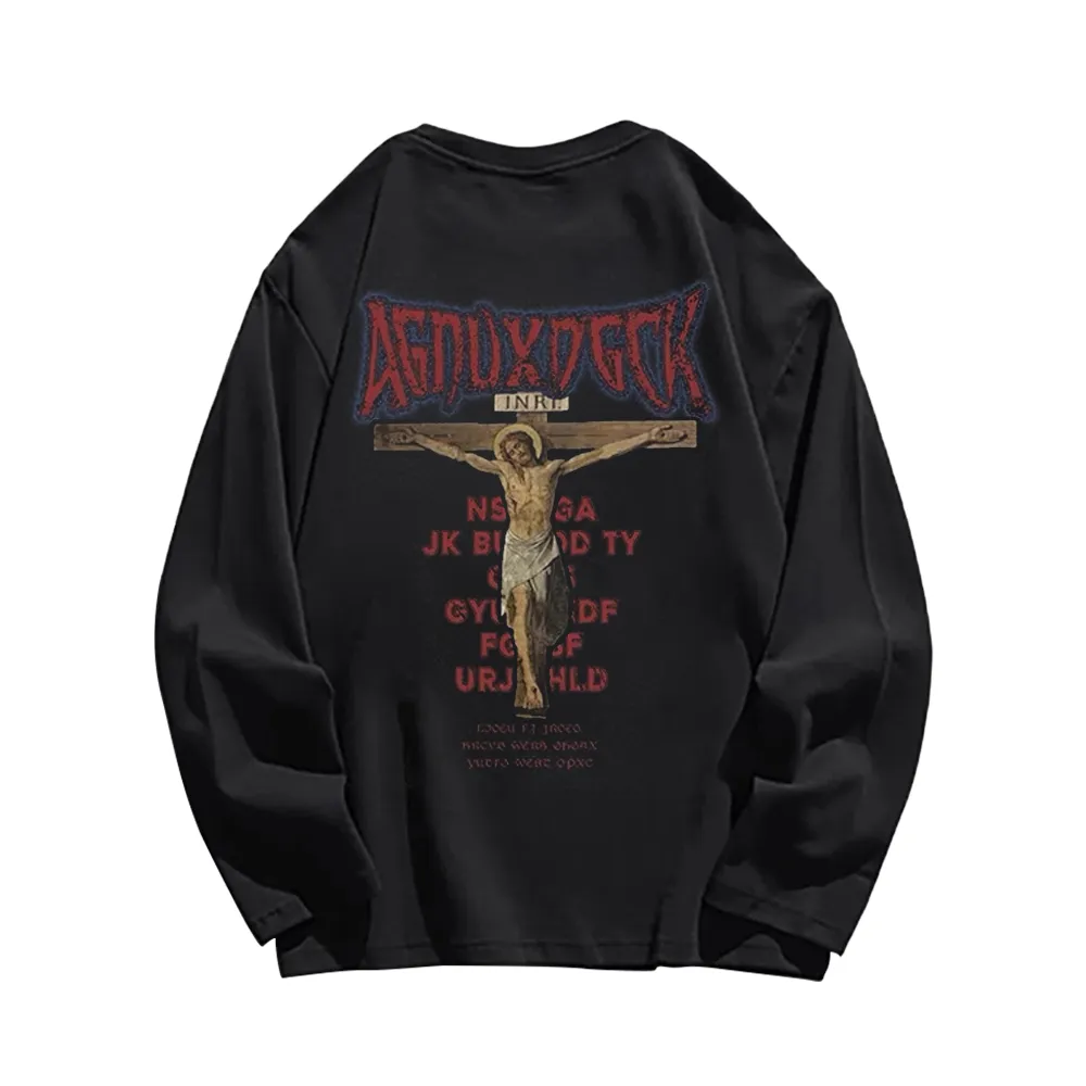 Vintage Bold Jesus Letter Graphic Long Sleeve Shirt