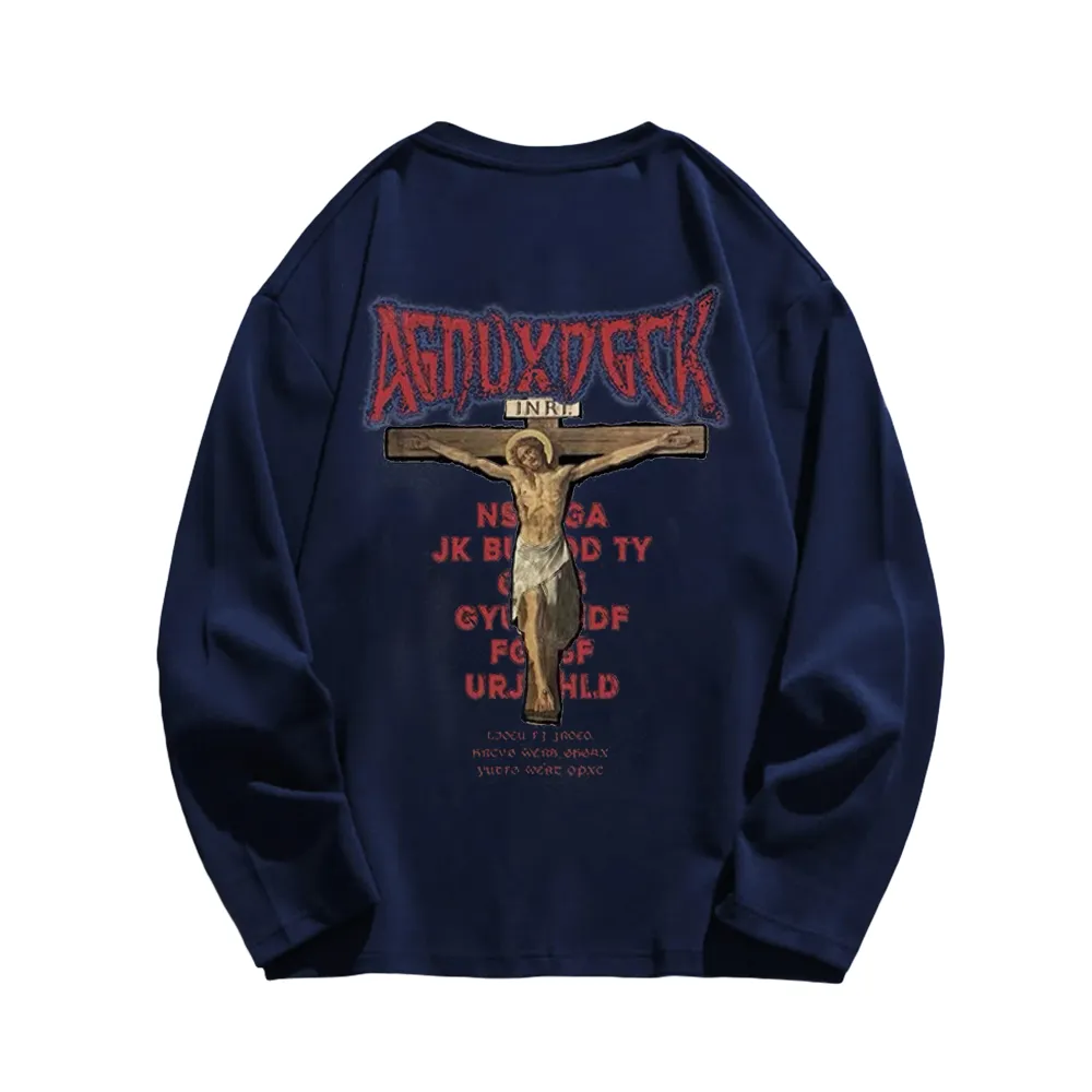 Vintage Bold Jesus Letter Graphic Long Sleeve Shirt