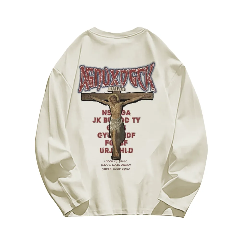 Vintage Bold Jesus Letter Graphic Long Sleeve Shirt