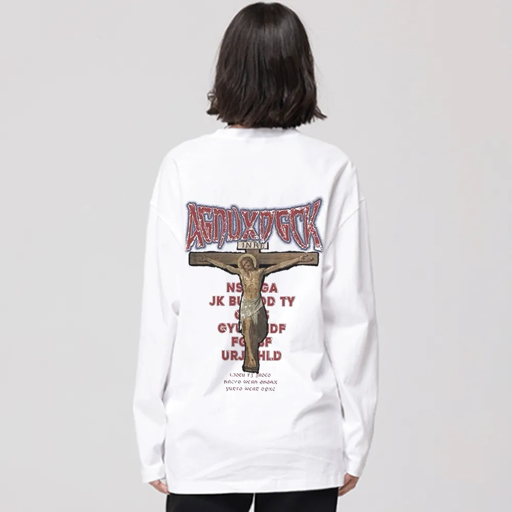 Vintage Bold Jesus Letter Graphic Long Sleeve Shirt