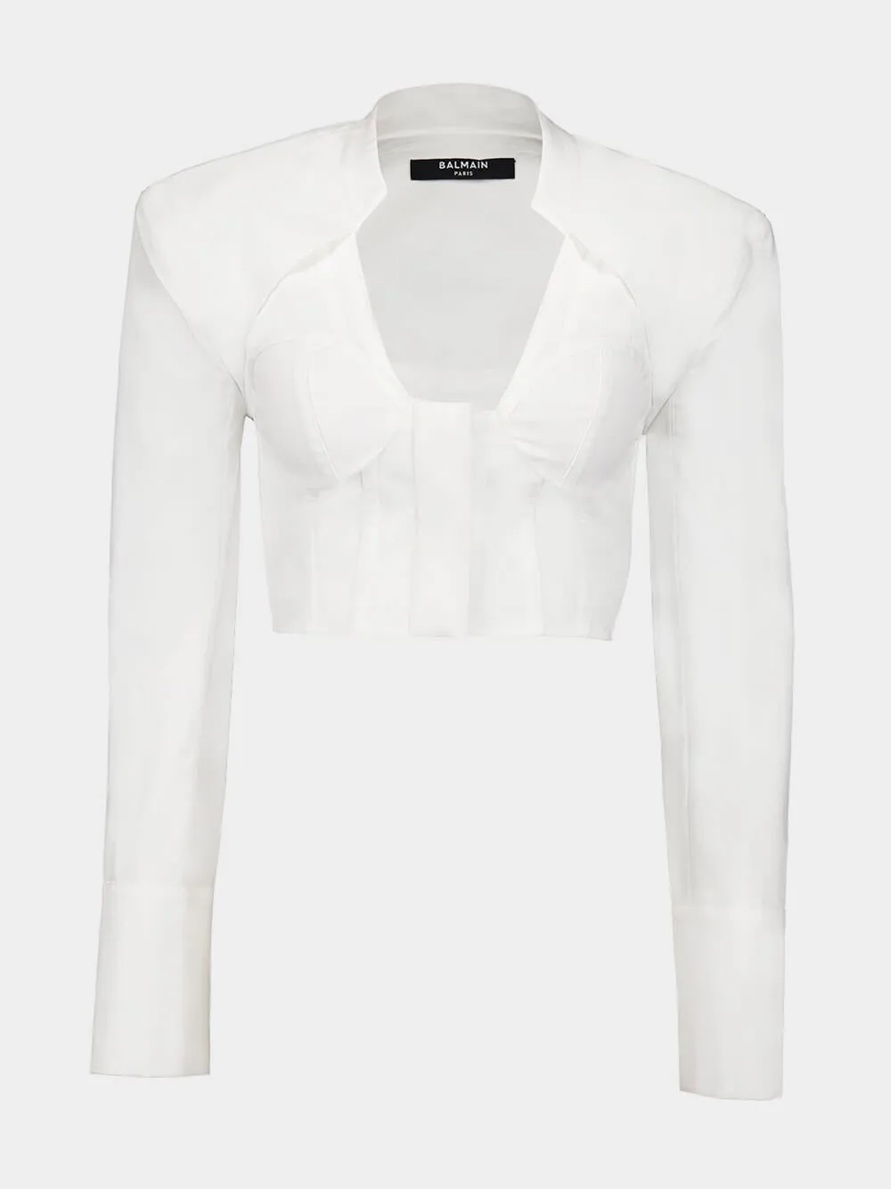 White Cropped Cotton Blouse with Lingerie Cut