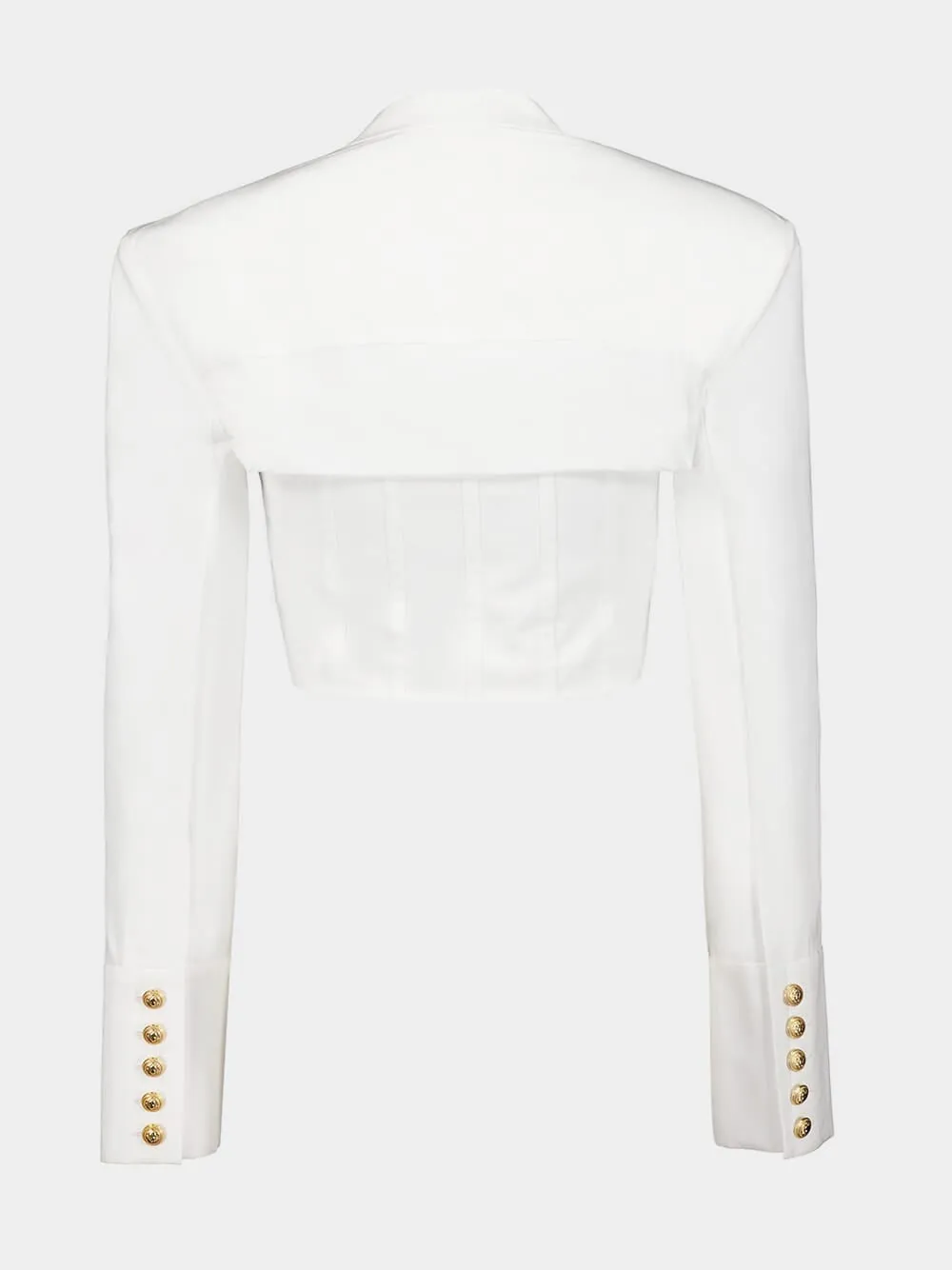 White Cropped Cotton Blouse with Lingerie Cut