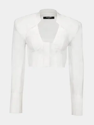 White Cropped Cotton Blouse with Lingerie Cut