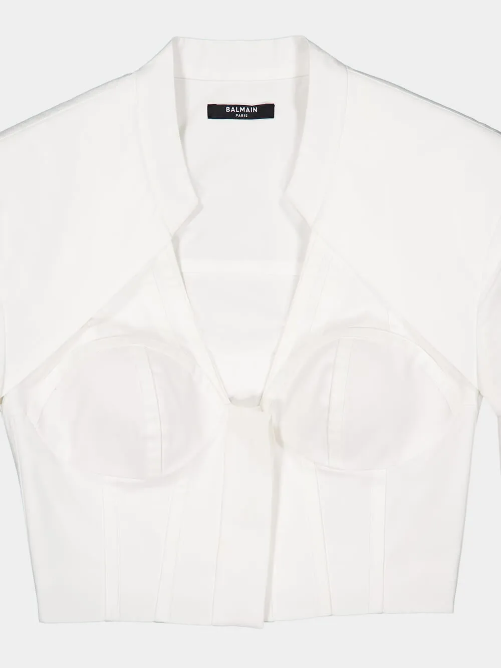White Cropped Cotton Blouse with Lingerie Cut
