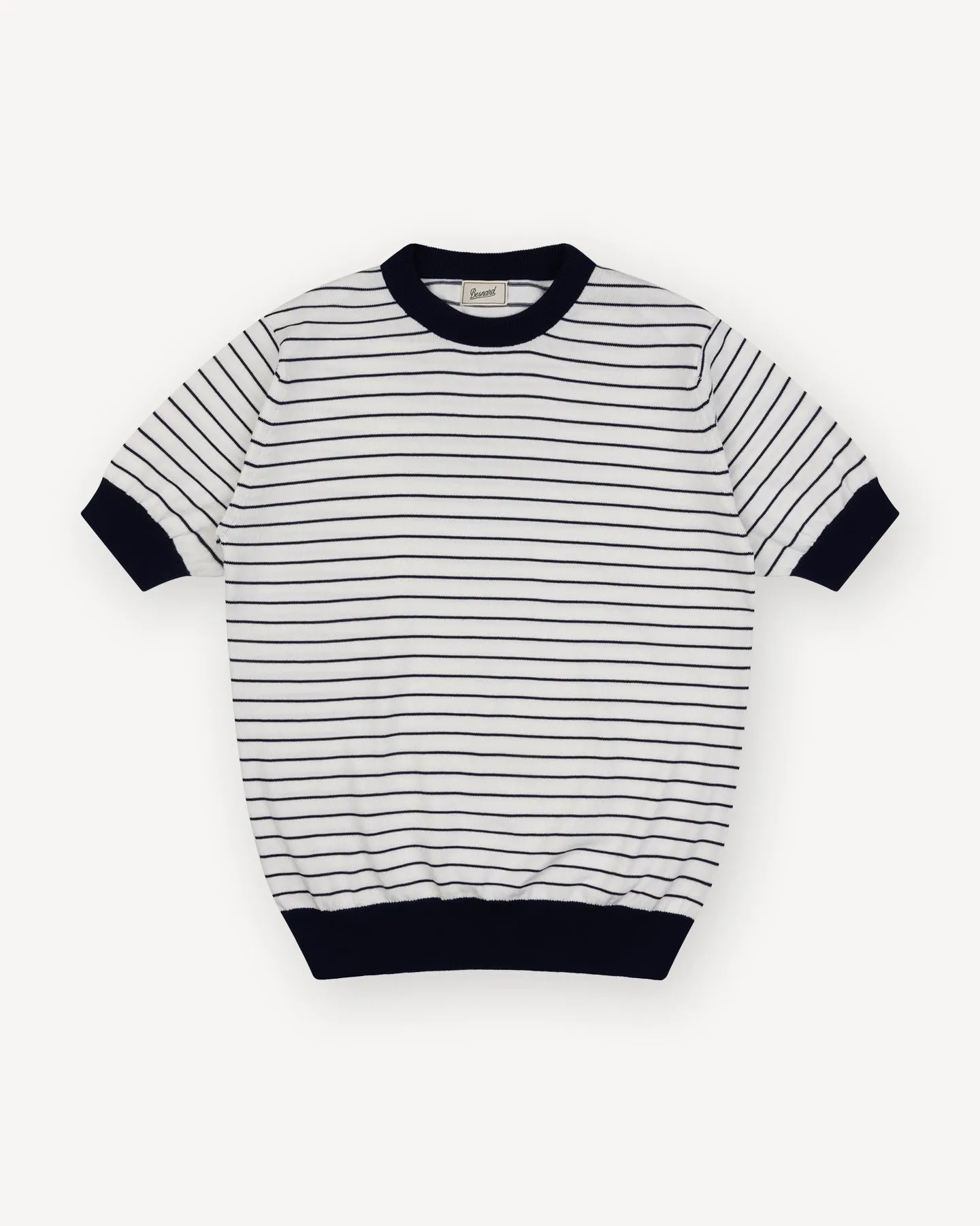 White Navy Breton Stripe Knitted T-Shirt