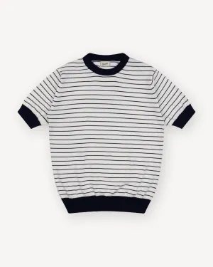 White Navy Breton Stripe Knitted T-Shirt
