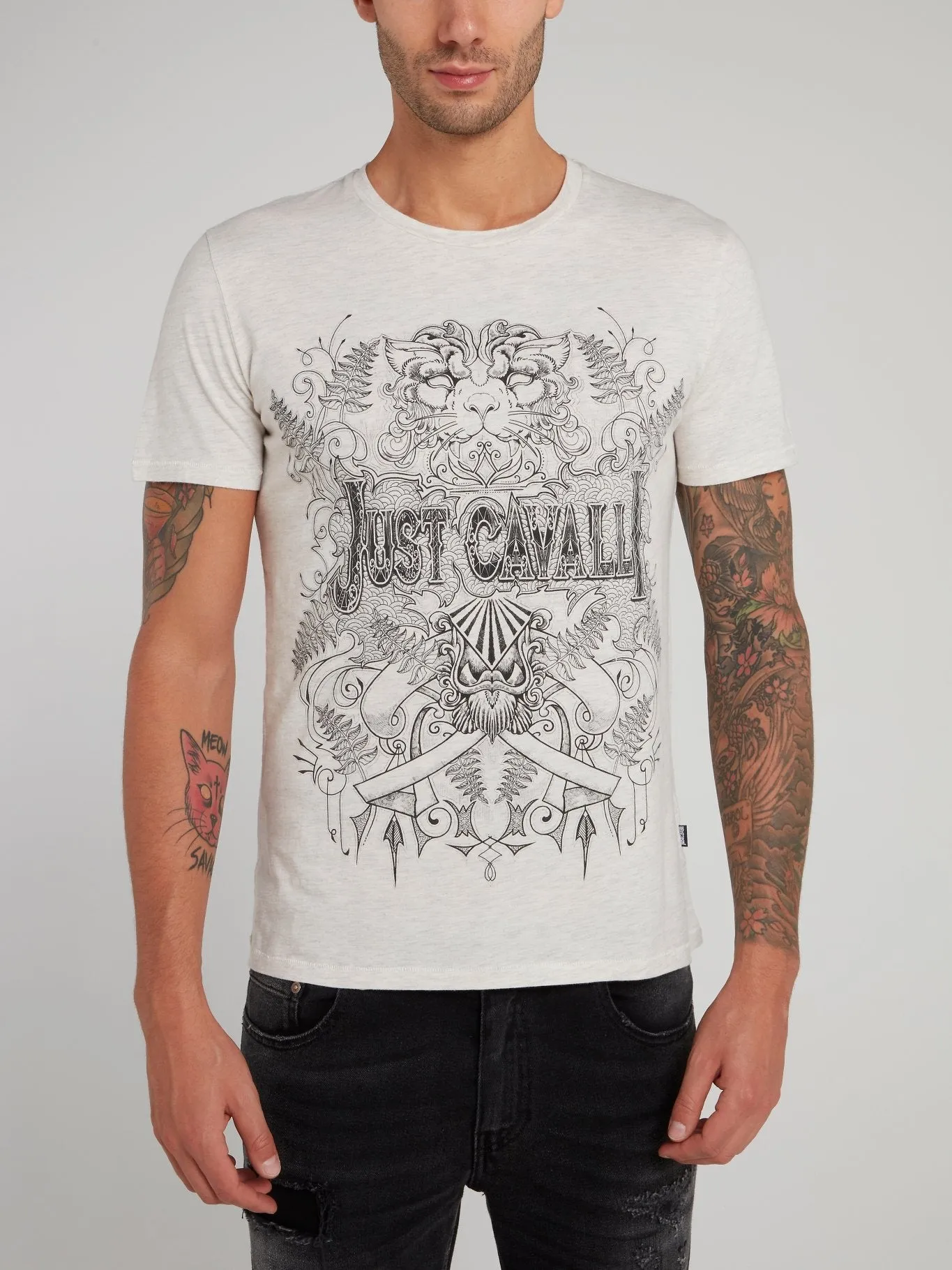 White Sketch Print Logo Shirt