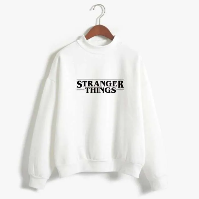 WHITE Strangers Things Fleece Printed Sweatshirt For Women