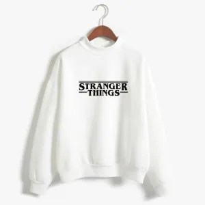 WHITE Strangers Things Fleece Printed Sweatshirt For Women