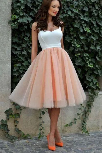 White&Blush Pink Tulle Homecoming Gown with Double Straps