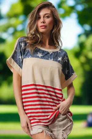 Women's BiBi American Flag Short Sleeve T-Shirt | Patriotic Stars and Stripes Tee