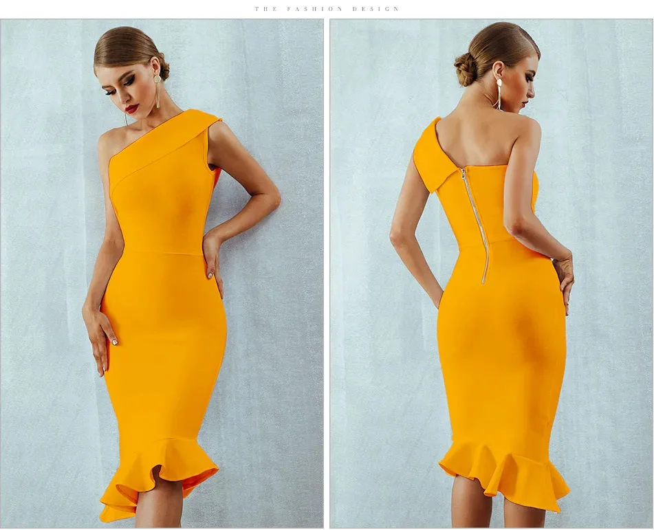 Women's Dresses One-Shoulder Open-Back Ruffle Slim Dress