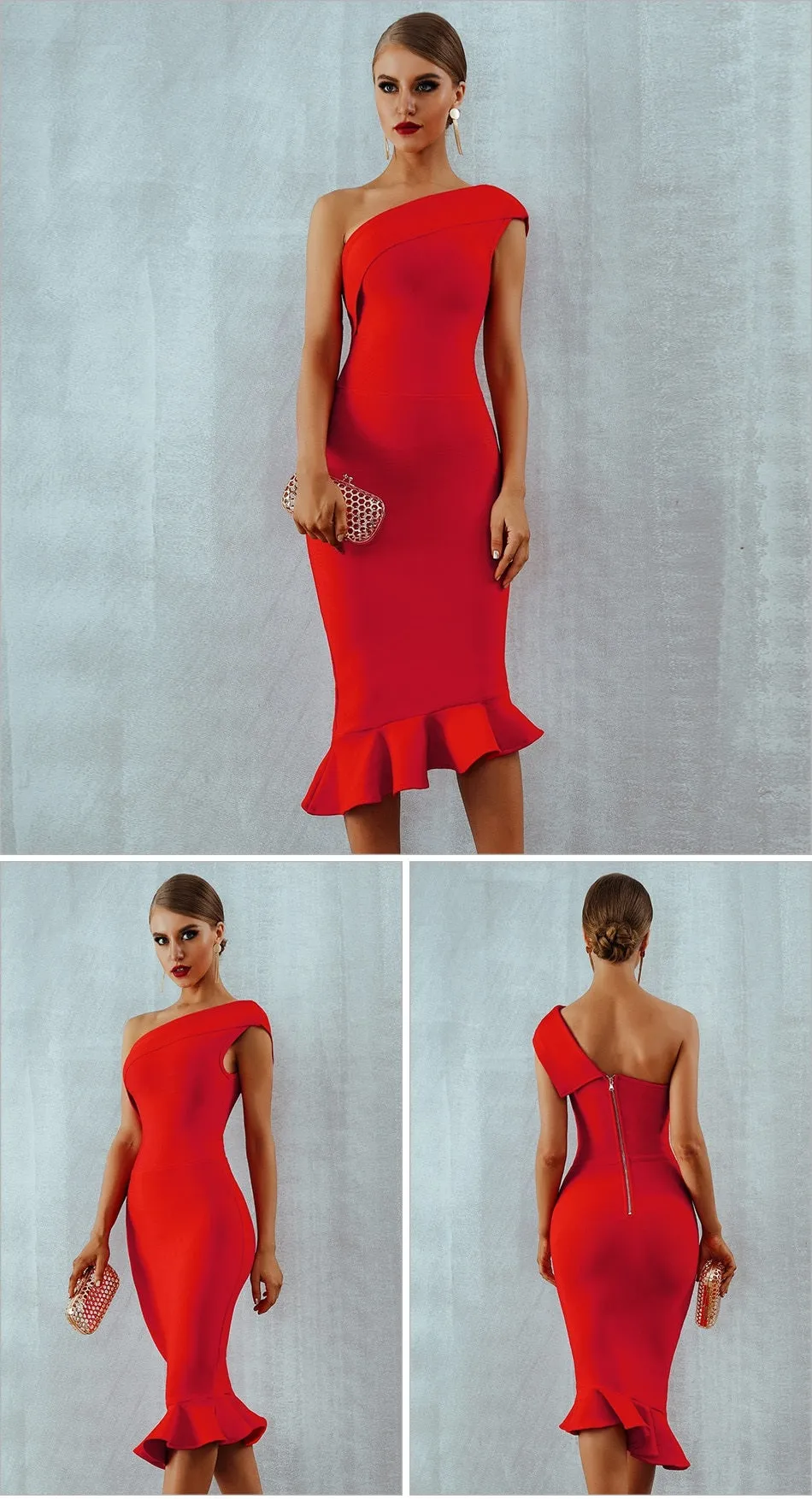Women's Dresses One-Shoulder Open-Back Ruffle Slim Dress