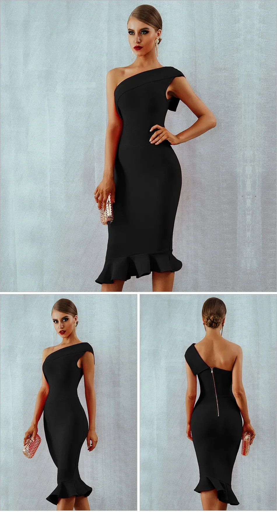 Women's Dresses One-Shoulder Open-Back Ruffle Slim Dress