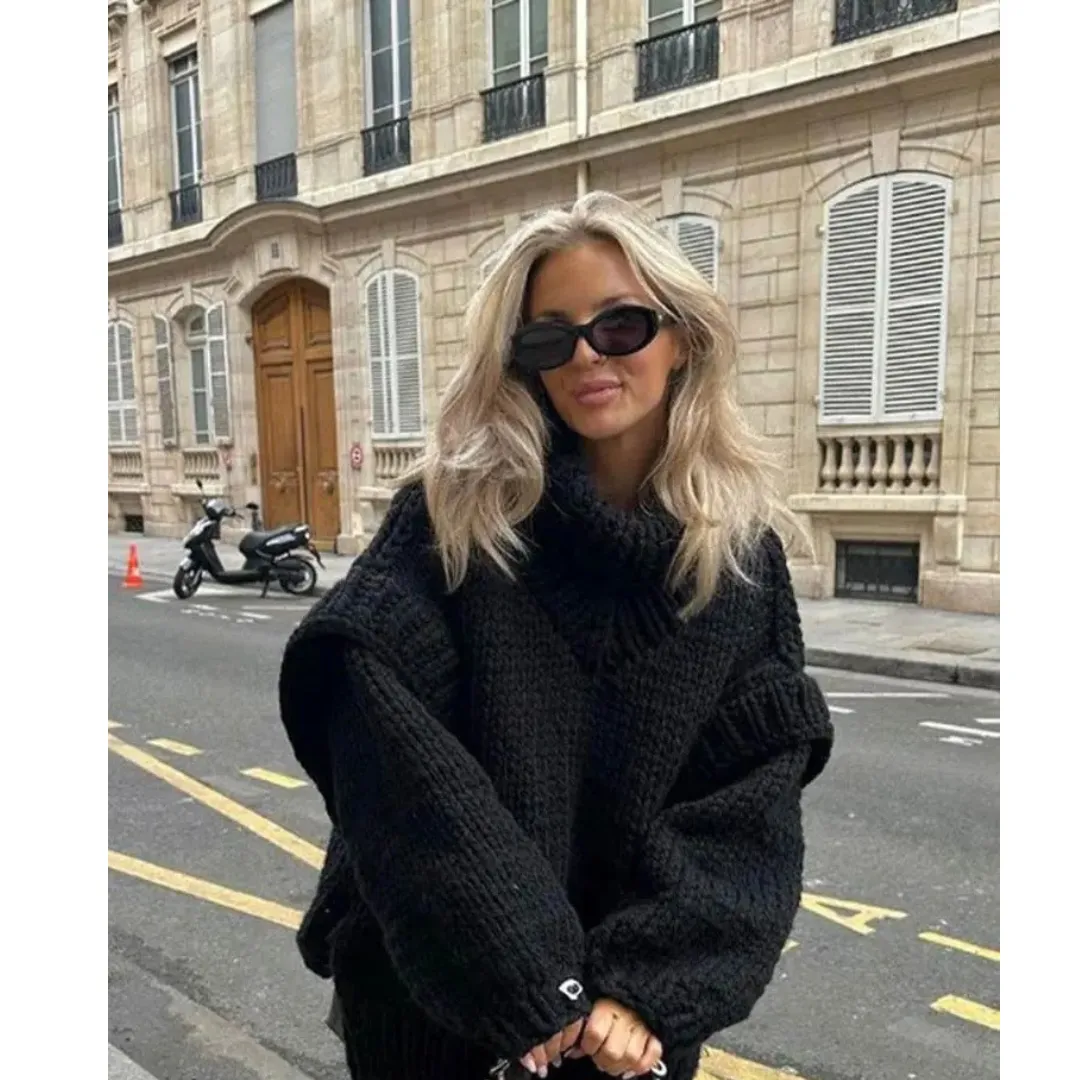 Women's Elegant Oversize Knitted Warm Sweater | Turtle Neck