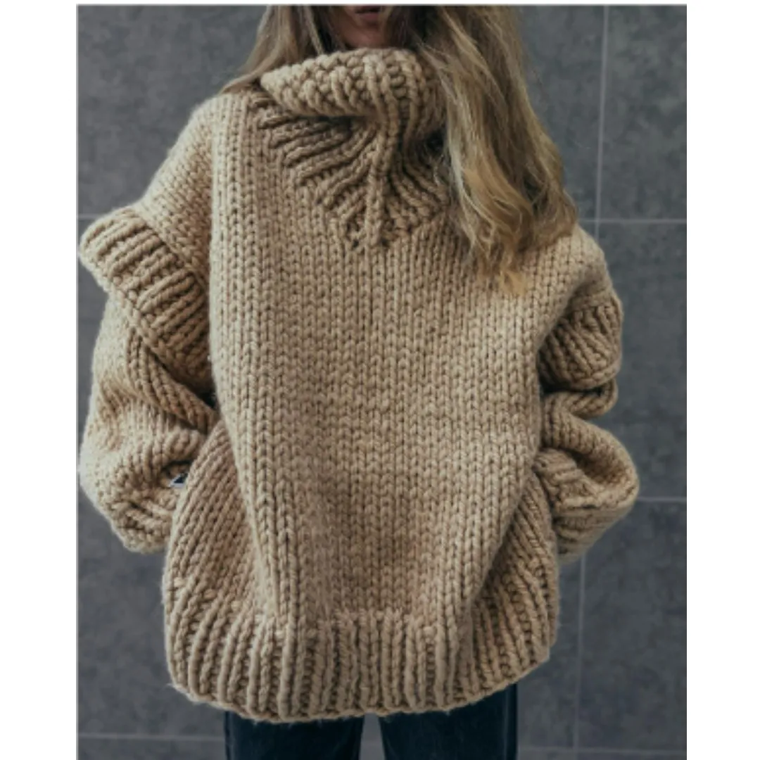 Women's Elegant Oversize Knitted Warm Sweater | Turtle Neck