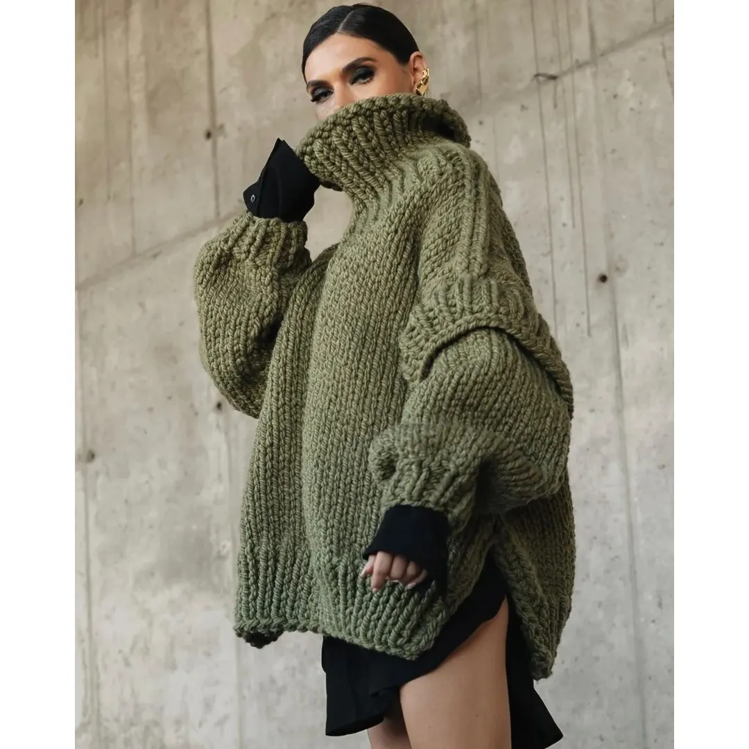 Women's Elegant Oversize Knitted Warm Sweater | Turtle Neck