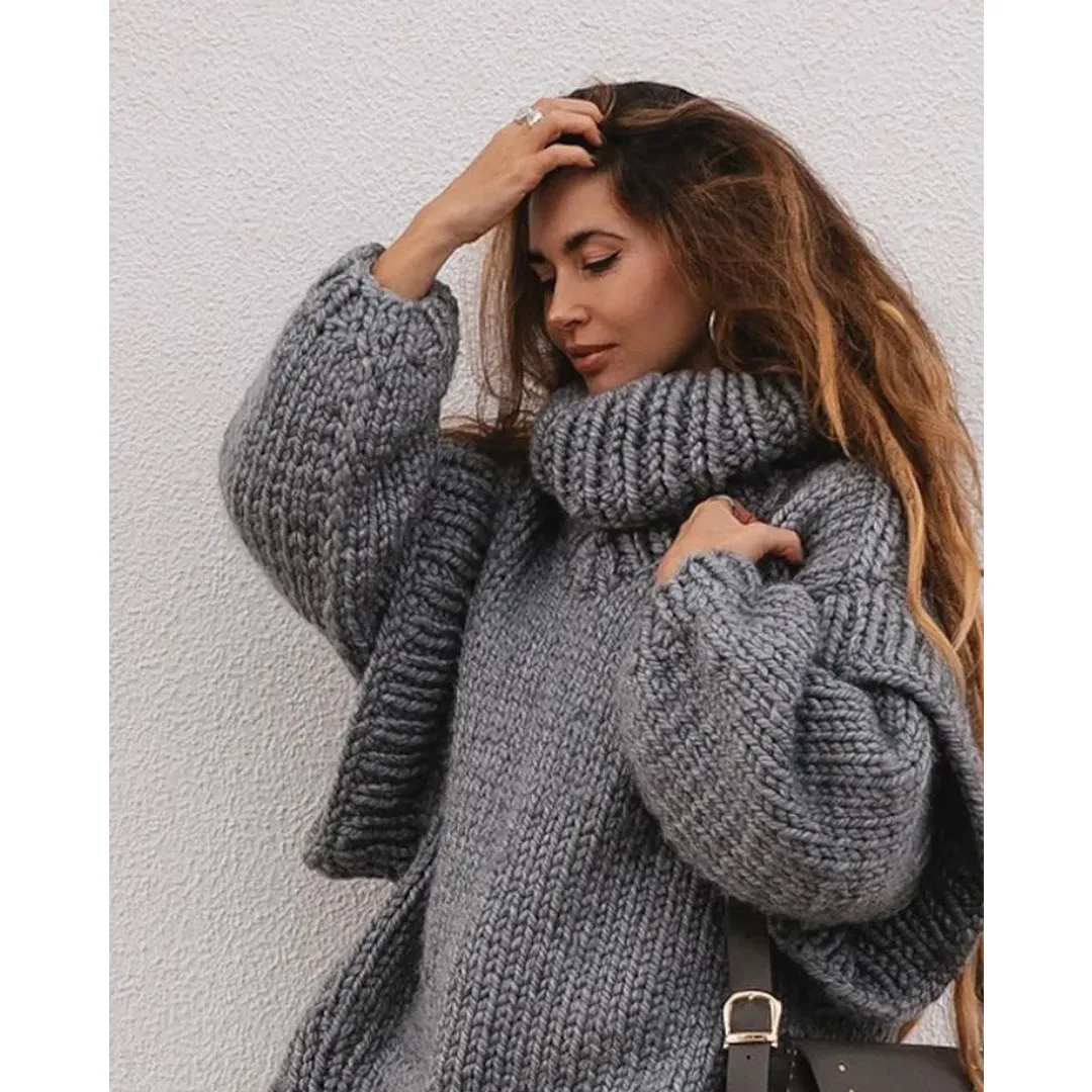 Women's Elegant Oversize Knitted Warm Sweater | Turtle Neck