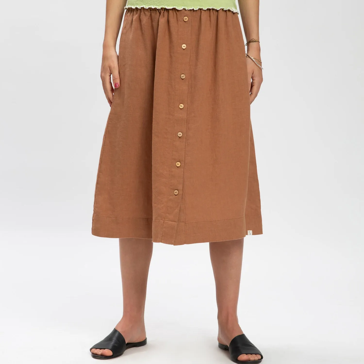 Women's Linen Midi Skirt - Coffee