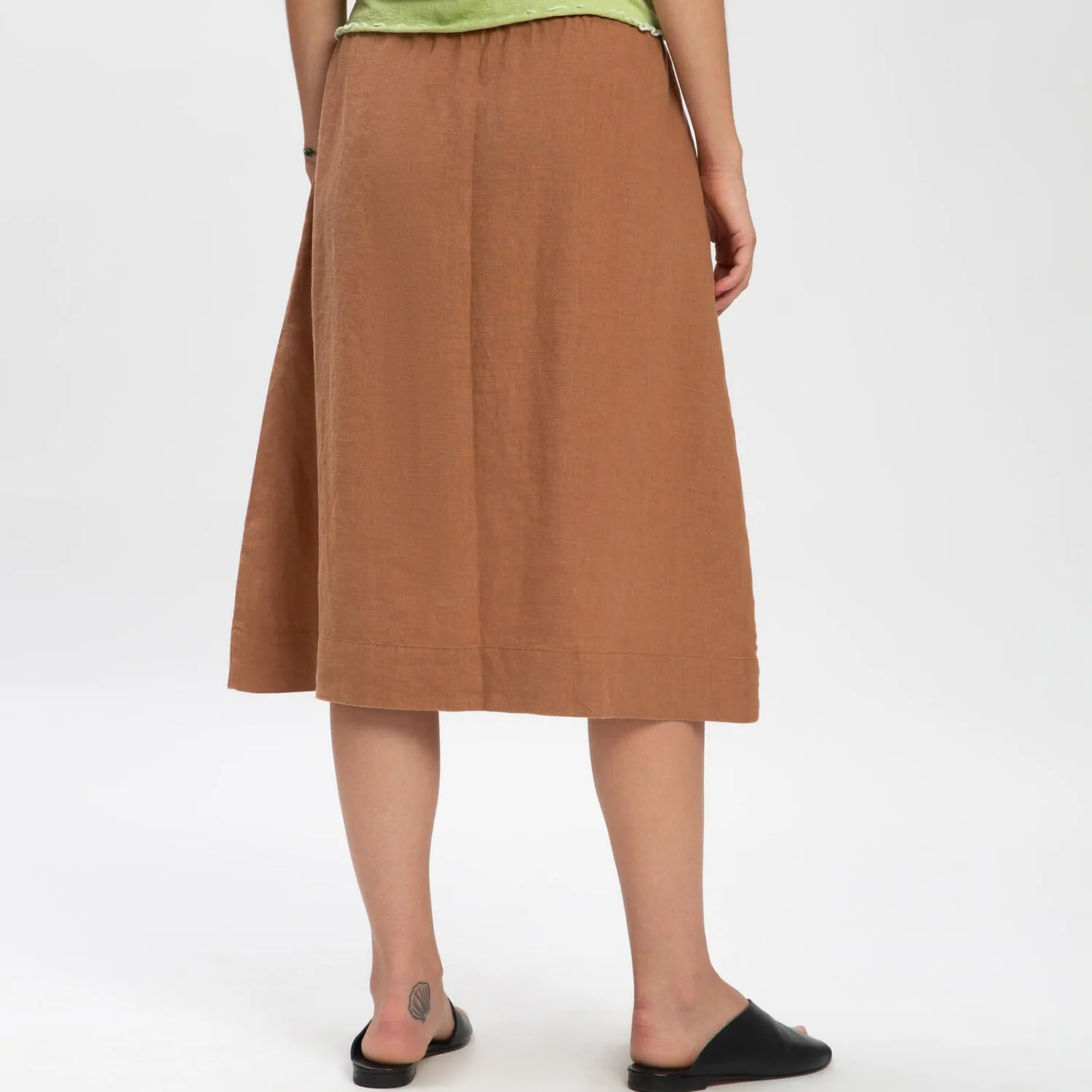 Women's Linen Midi Skirt - Coffee