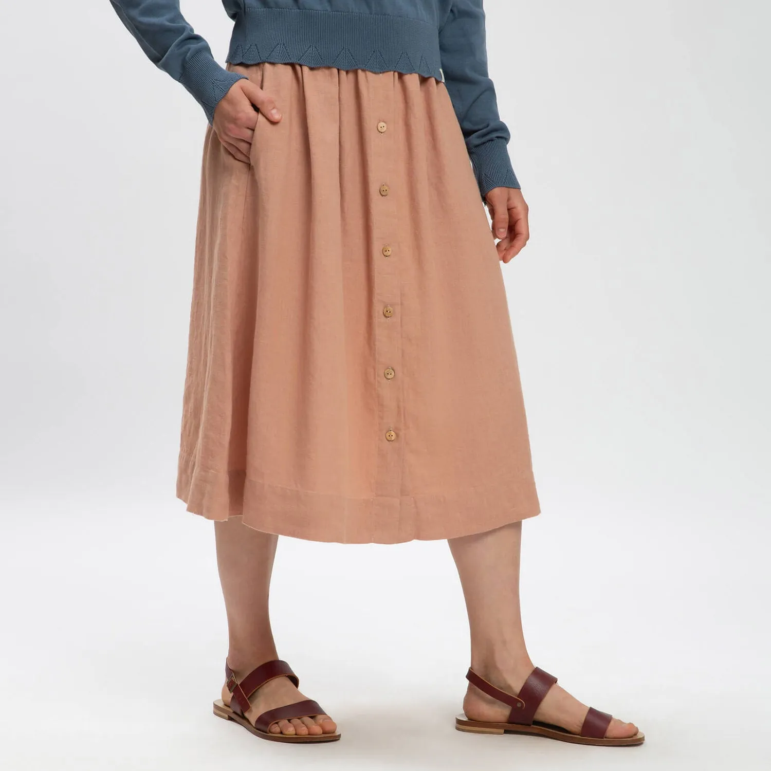 Women's Linen Midi Skirt - Rose
