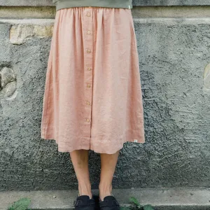 Women's Linen Midi Skirt - Rose