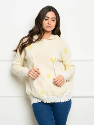 WOMEN'S LONG SLEEVE STARS PRINT KNIT HOODIE SWEATER