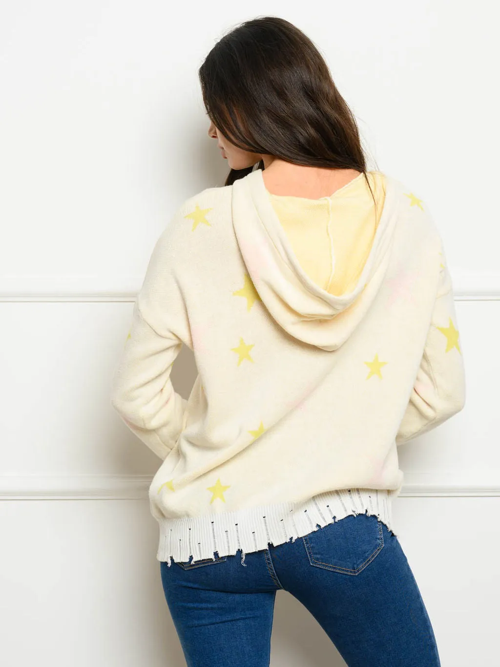 WOMEN'S LONG SLEEVE STARS PRINT KNIT HOODIE SWEATER