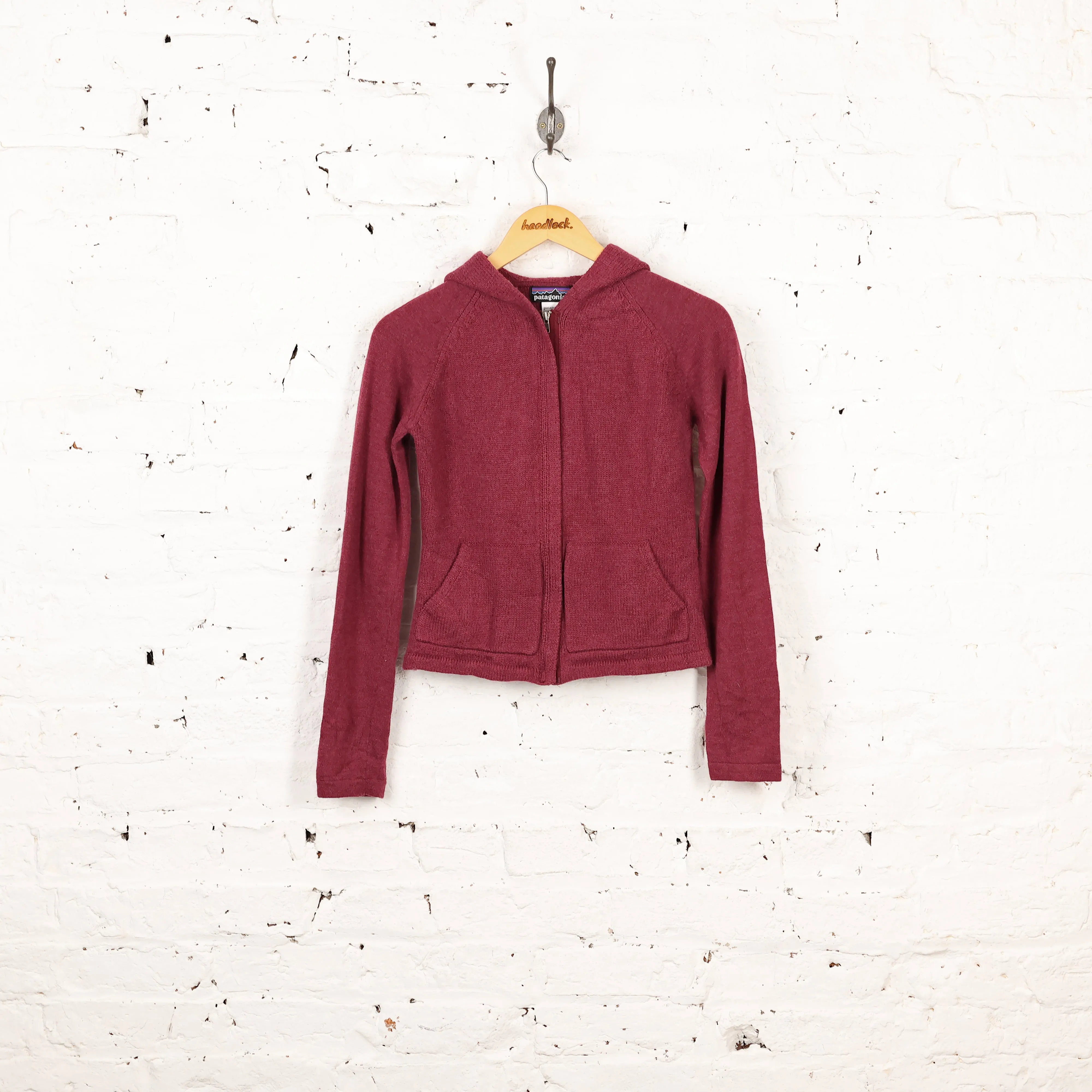 Womens Patagonia Merino Wool Cropped Knit Hoodie - Maroon - Womens S