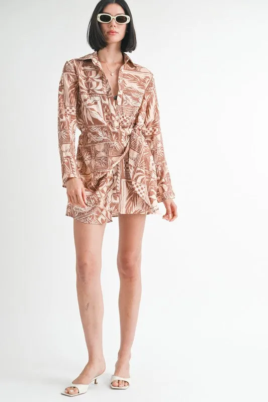 WRAPPED BUTTON UP MINI DRESS