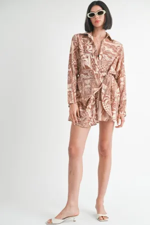 WRAPPED BUTTON UP MINI DRESS