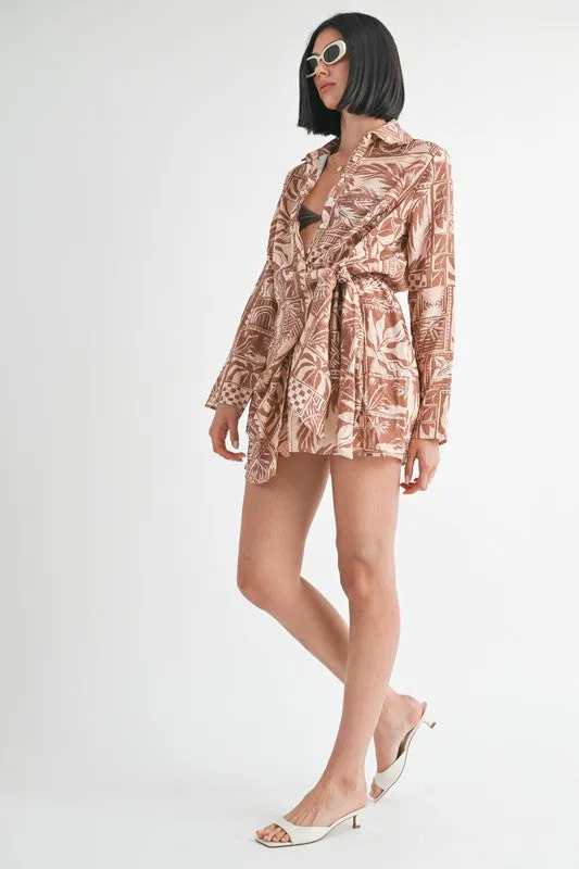 WRAPPED BUTTON UP MINI DRESS