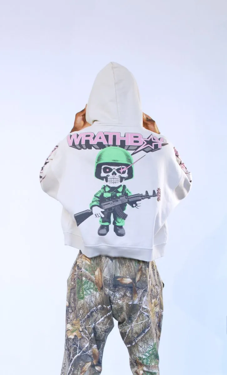Wrathboy WORLD AT WAR CROPPED HOODIE (CEMENT)