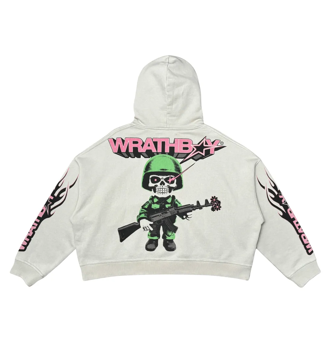 Wrathboy WORLD AT WAR CROPPED HOODIE (CEMENT)