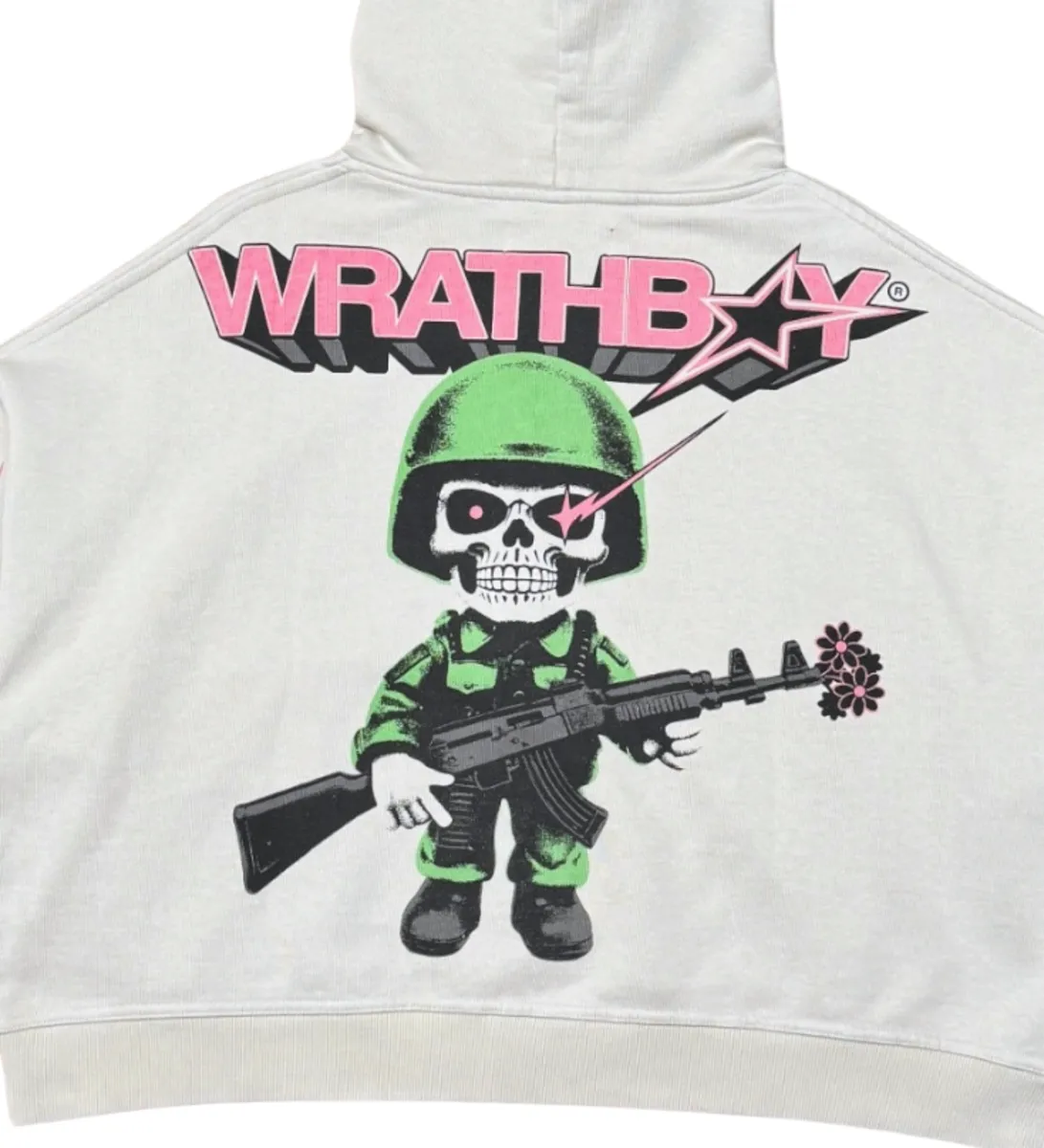 Wrathboy WORLD AT WAR CROPPED HOODIE (CEMENT)