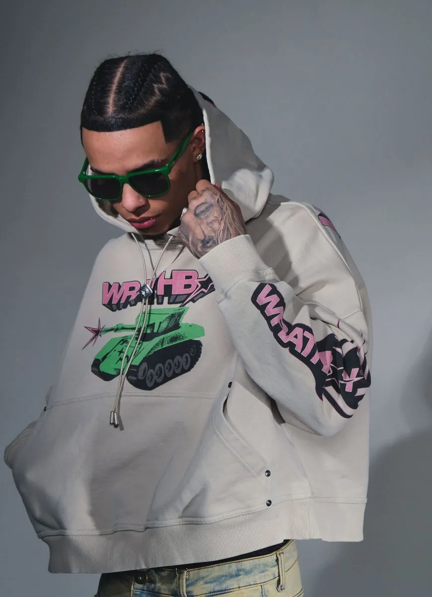 Wrathboy WORLD AT WAR CROPPED HOODIE (CEMENT)