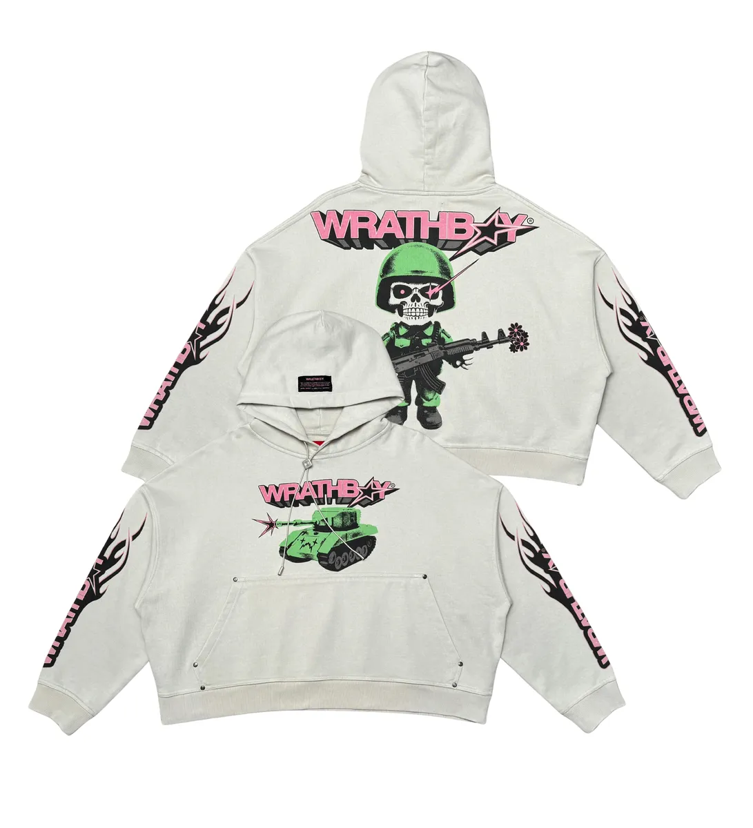 Wrathboy WORLD AT WAR CROPPED HOODIE (CEMENT)