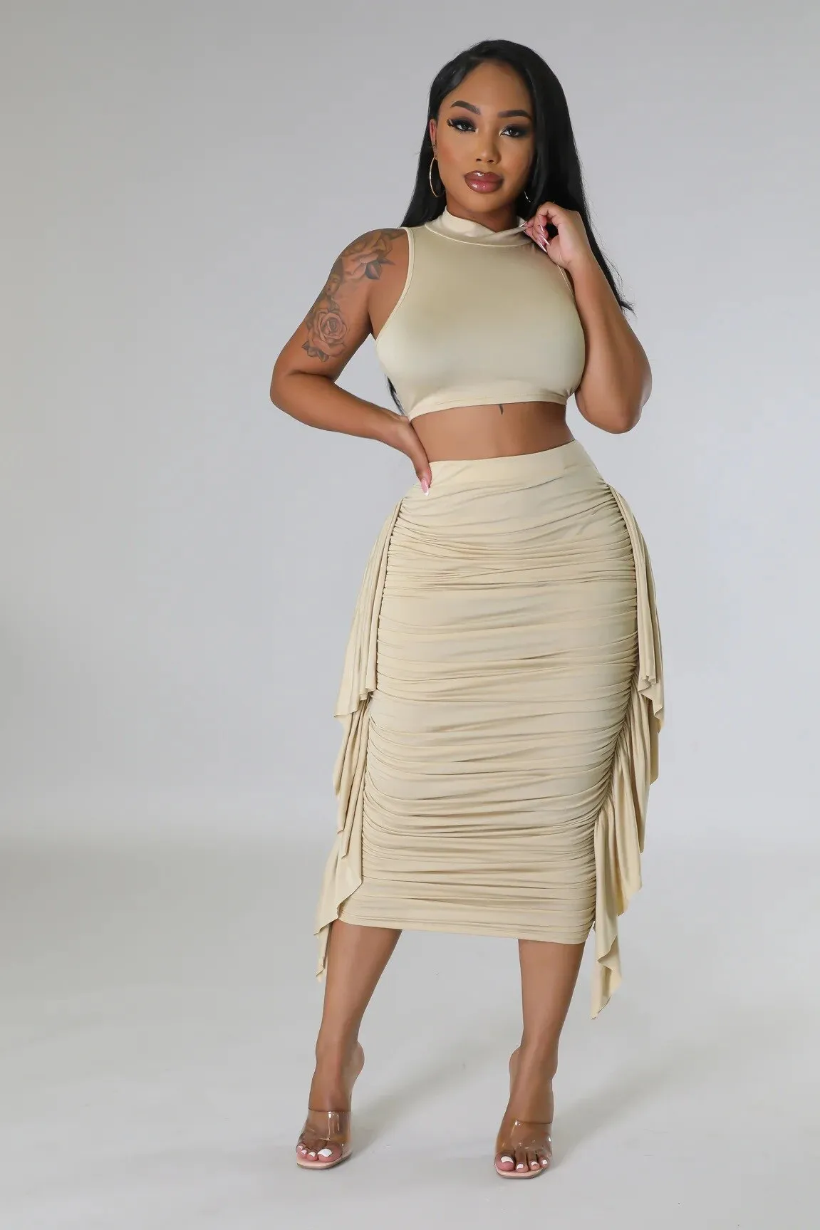 Yaya Striped Printed 2 Piece Ruffles Maxi 2PCS Set