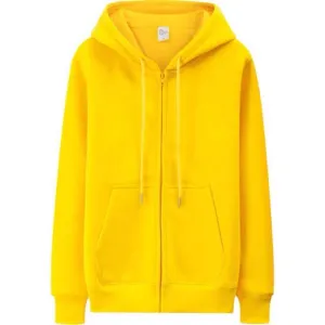 Yellow Fleece Full Sleeves Zipper Hoodie For Women