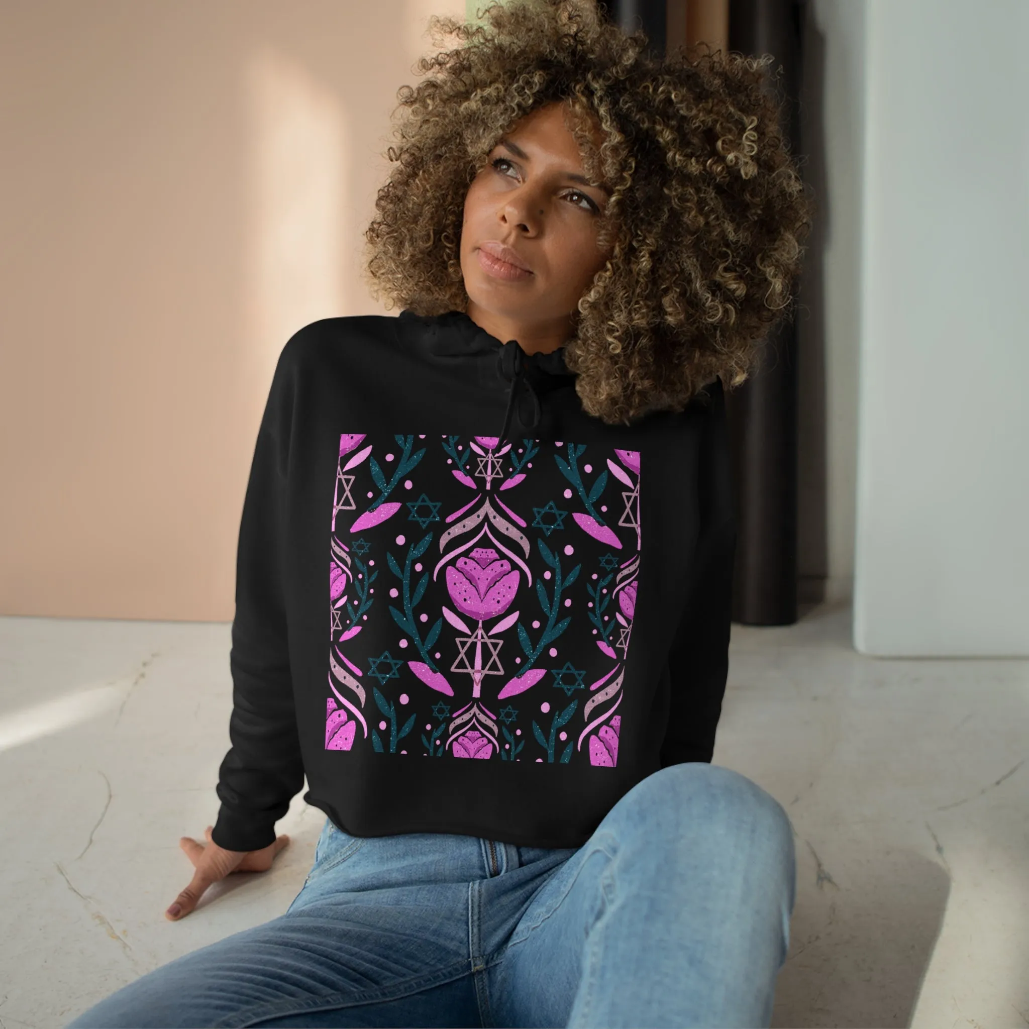 Yocheved Pink Crop Hoodie