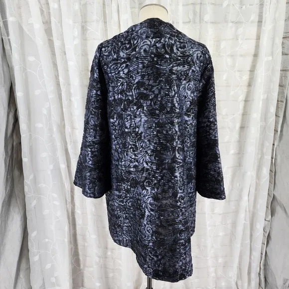 Yushi Kimono Jacket XL Art To Wear Swing Lagenlook Dark Floral Artsy Asian Flowy