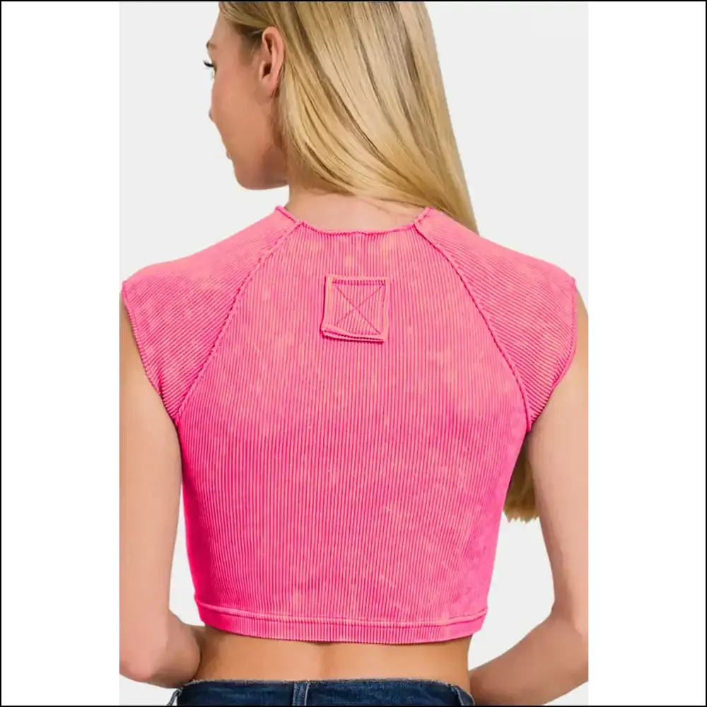 Zenana Ribbed Round Neck Cropped Top - Chic & Stylish